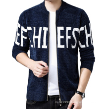 Latest design Chenille fall Korean casual men's sweater cost standing collar custom blue sport jacket knitting mens track suits